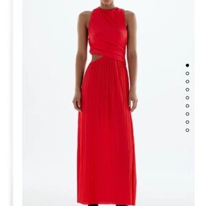 Zara Red Cut Out Pleated Dress - Small